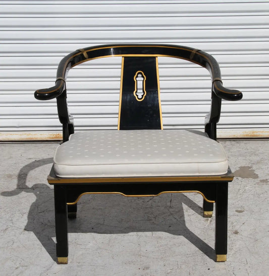 Ming Style Black Lacquer & Brass Low Chair After James Mont