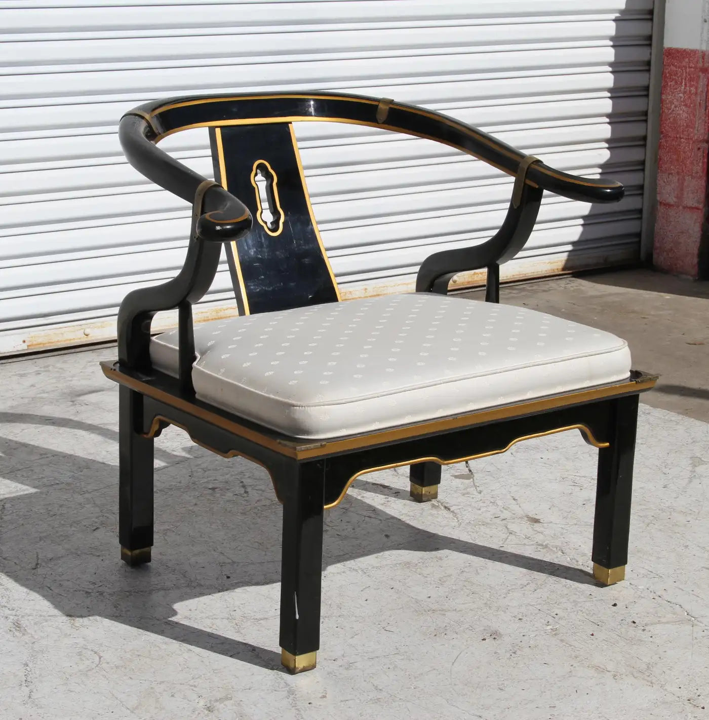 Ming Style Black Lacquer & Brass Low Chair After James Mont