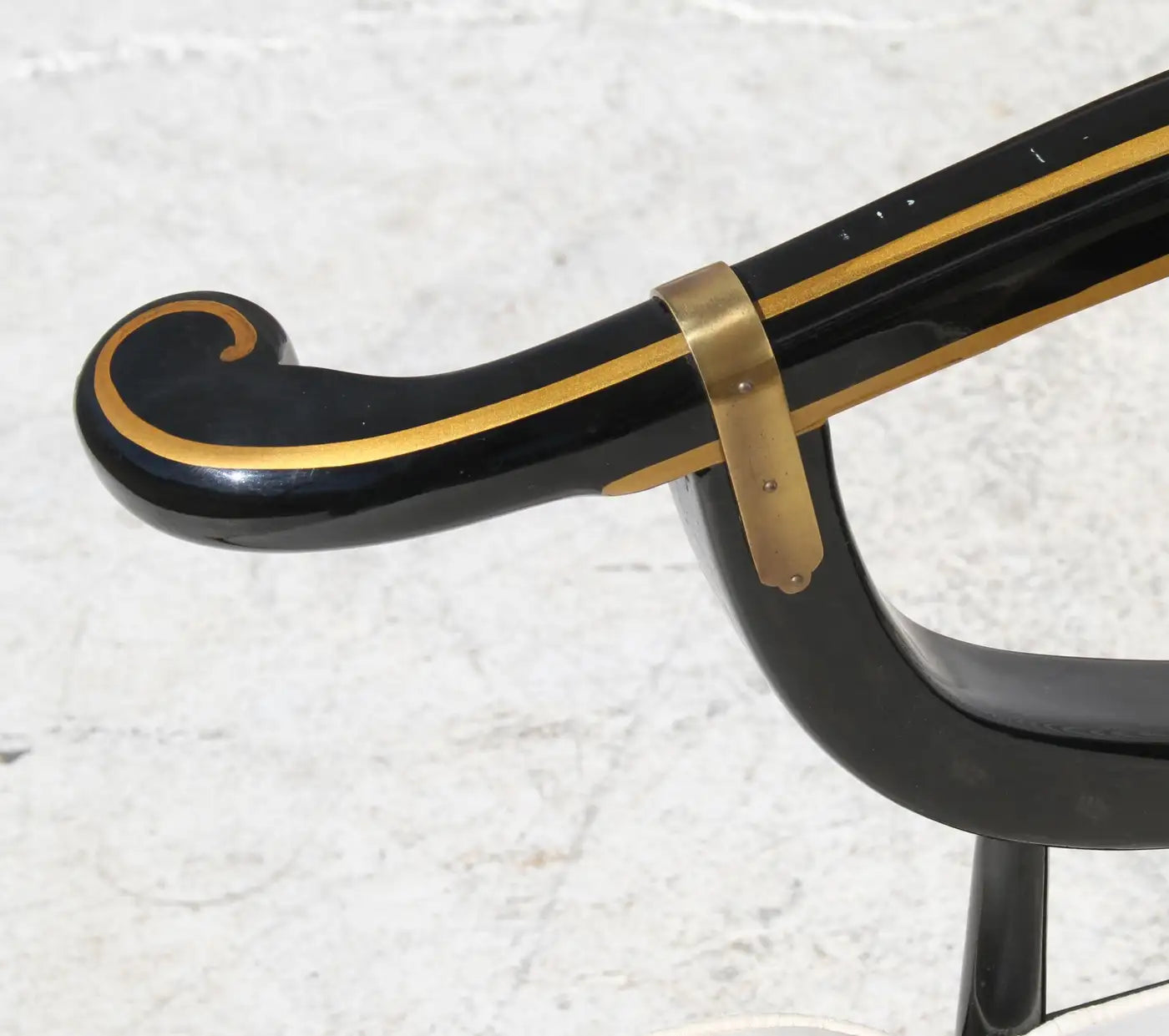 Ming Style Black Lacquer & Brass Low Chair After James Mont