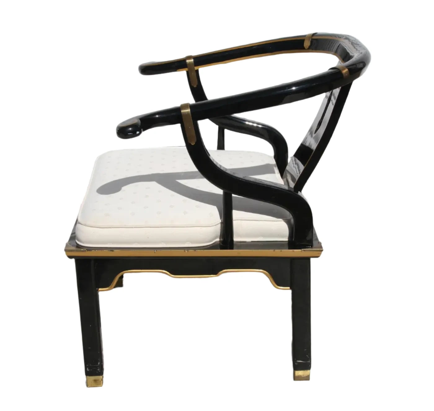 Ming Style Black Lacquer & Brass Low Chair After James Mont