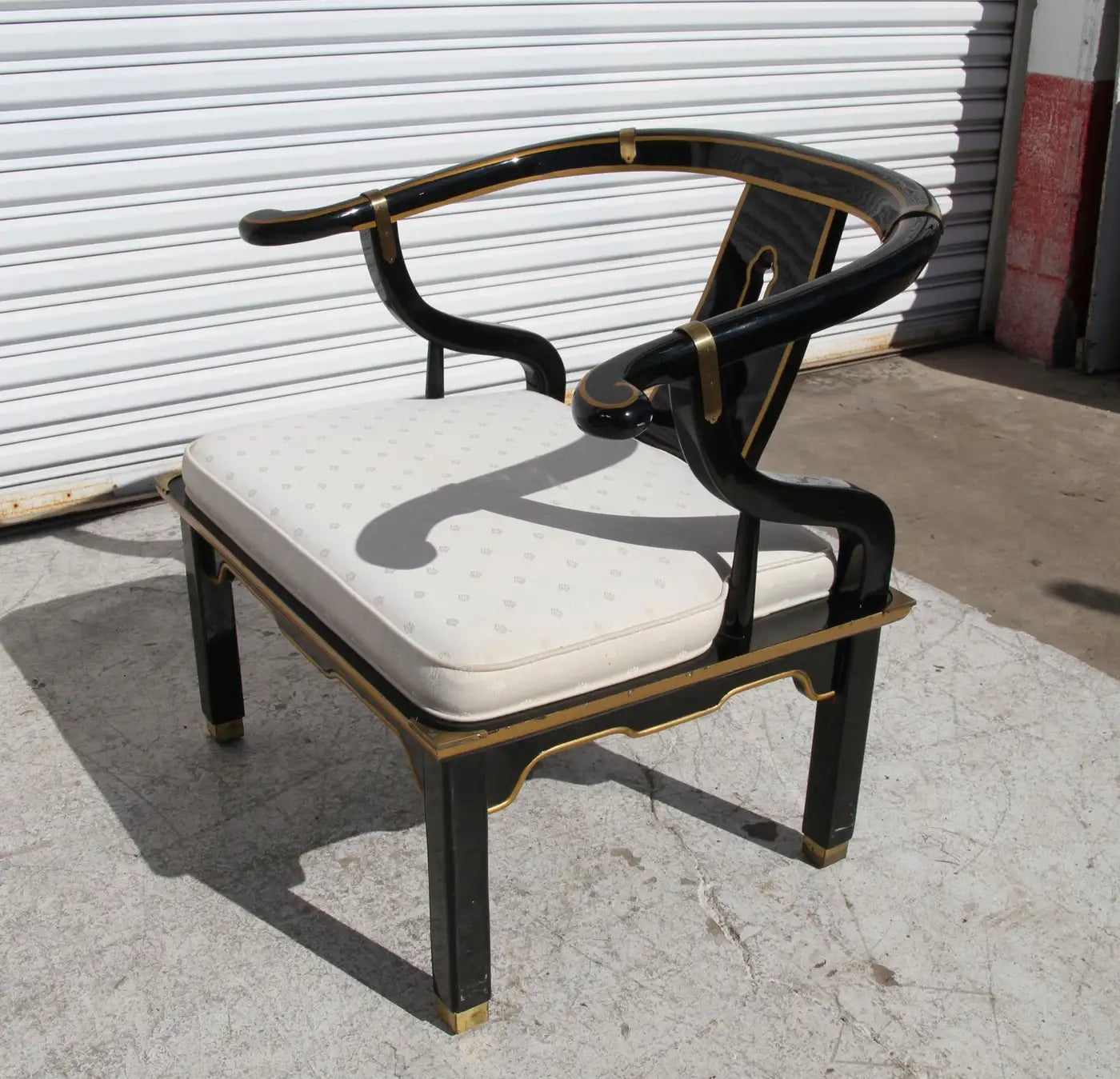 Ming Style Black Lacquer & Brass Low Chair After James Mont