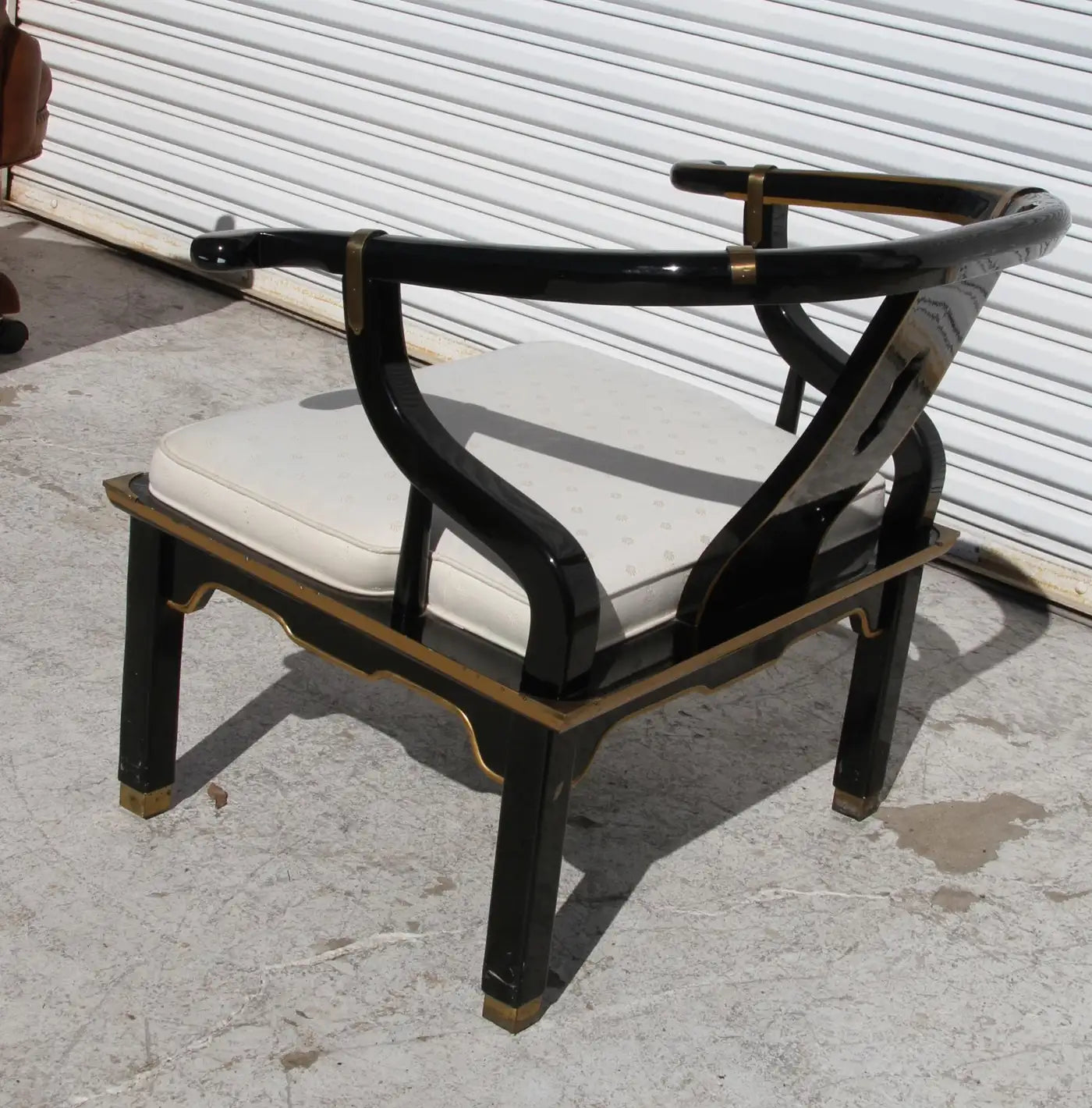 Ming Style Black Lacquer & Brass Low Chair After James Mont