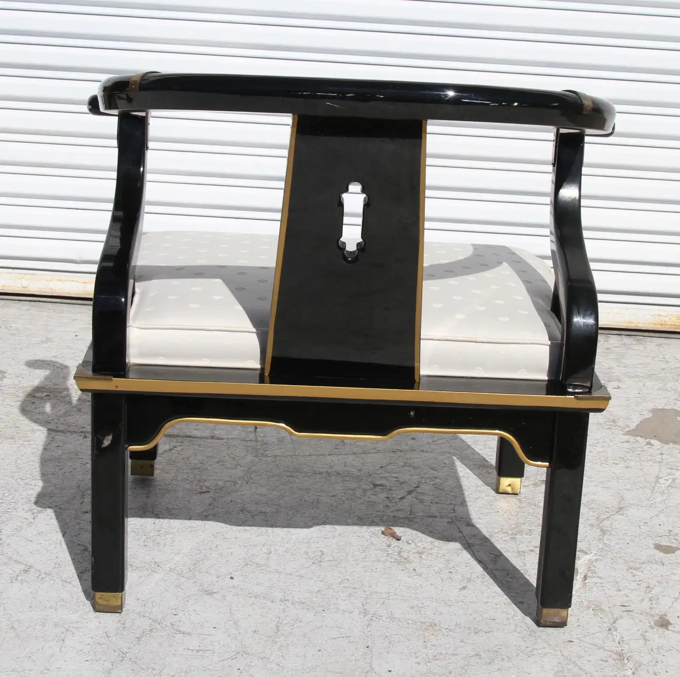 Ming Style Black Lacquer & Brass Low Chair After James Mont