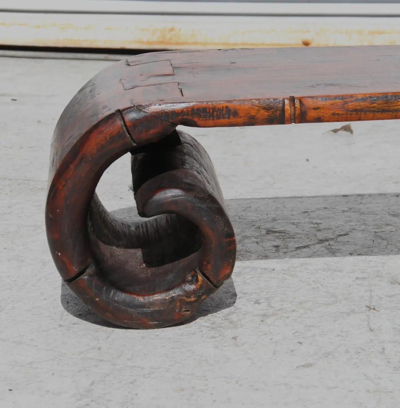 Antique Vintage Chinese Scroll Stand Side Table Elm Wood