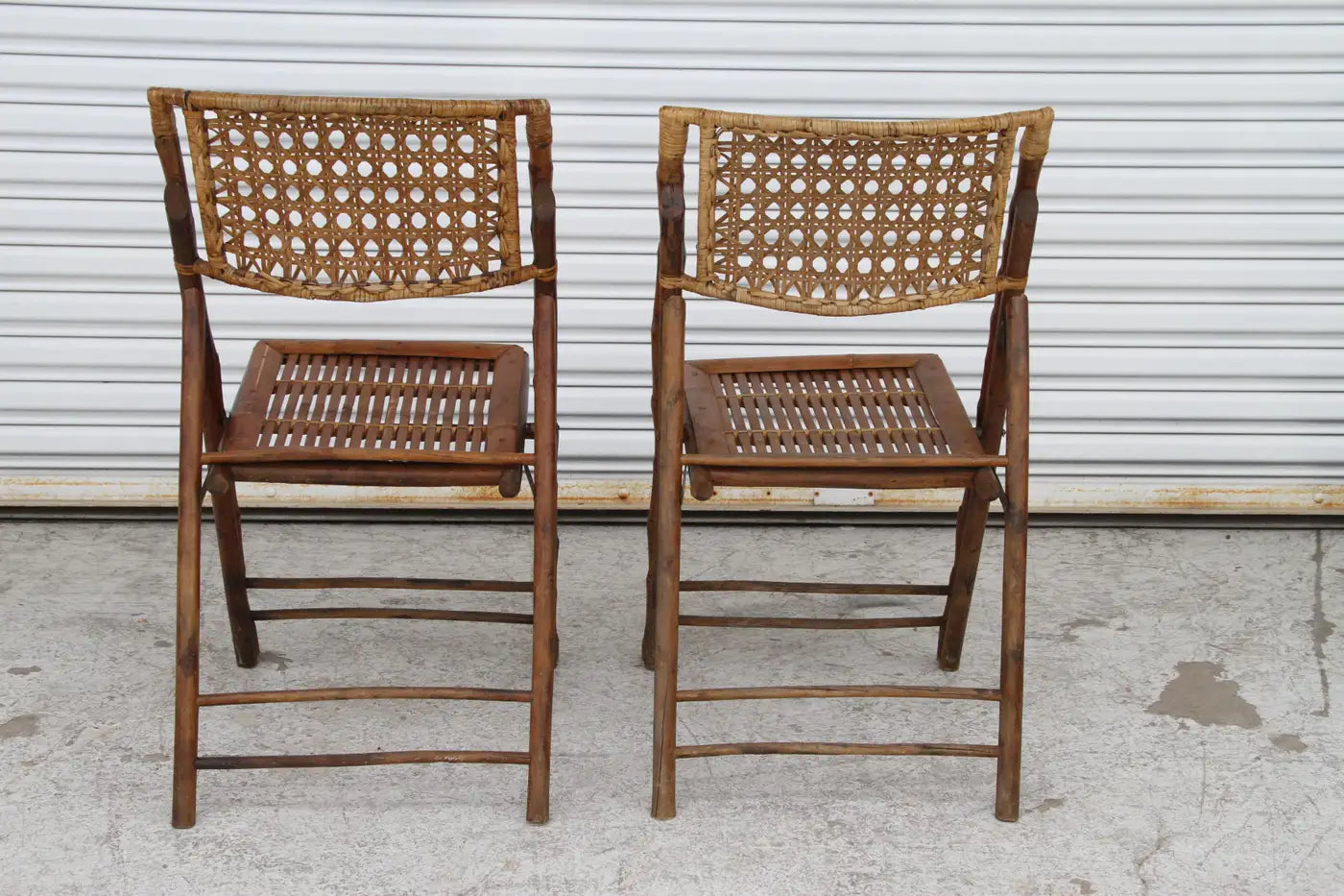 Pair of Vintage Folding Bamboo Chairs