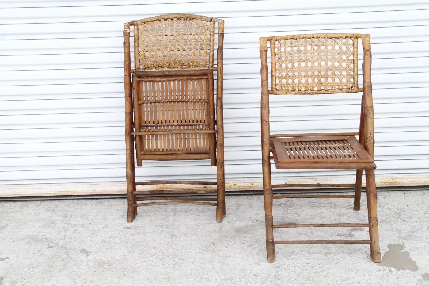 Pair of Vintage Folding Bamboo Chairs