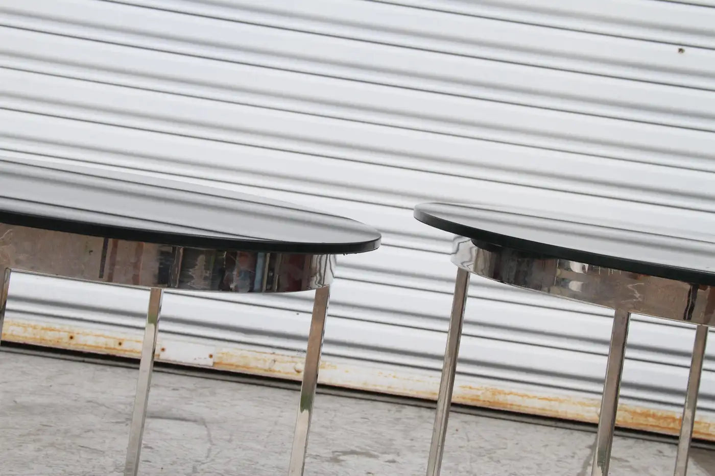 One Pair Mid Century Smoked Glass and Chrome Side Tables