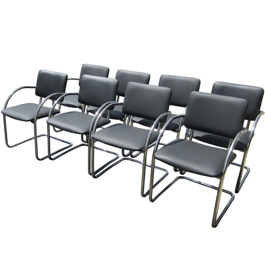 Set of Eight Vintage Tubular Chrome Armchairs