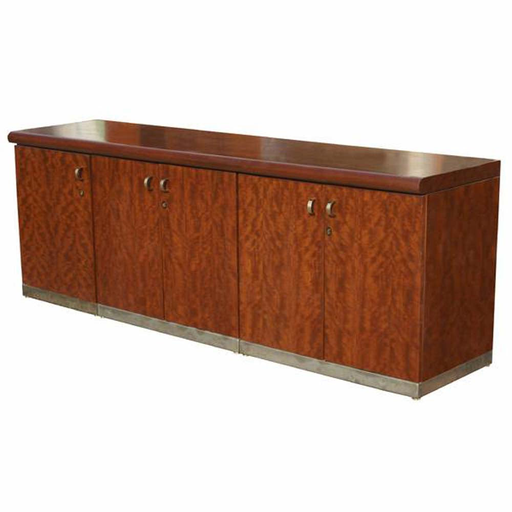 6ft Mid Century Brass and Burl Credenza Breakfront Credenza (MR8090)