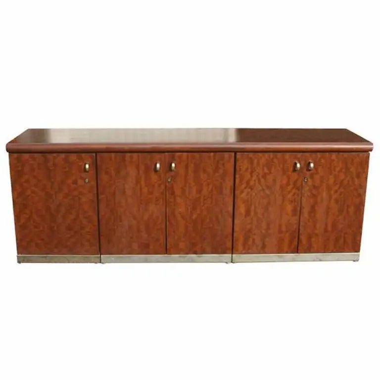 6ft Mid Century Brass and Burl Credenza Breakfront Credenza (MR8090)