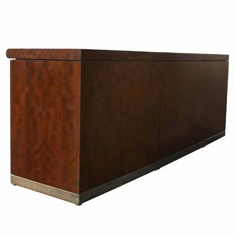 6ft Mid Century Brass and Burl Credenza Breakfront Credenza (MR8090)