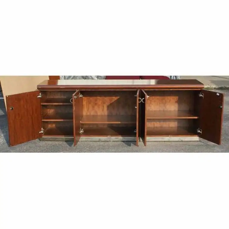 6ft Mid Century Brass and Burl Credenza Breakfront Credenza (MR8090)