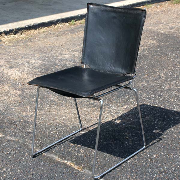 (1) Danish Distressed Saddle Leather Stackable Chair (MR8375)