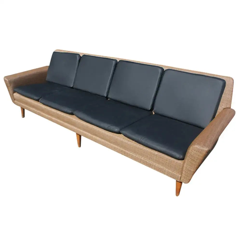 8ft Restored Danish Modern Dux Leather Sofa Couch