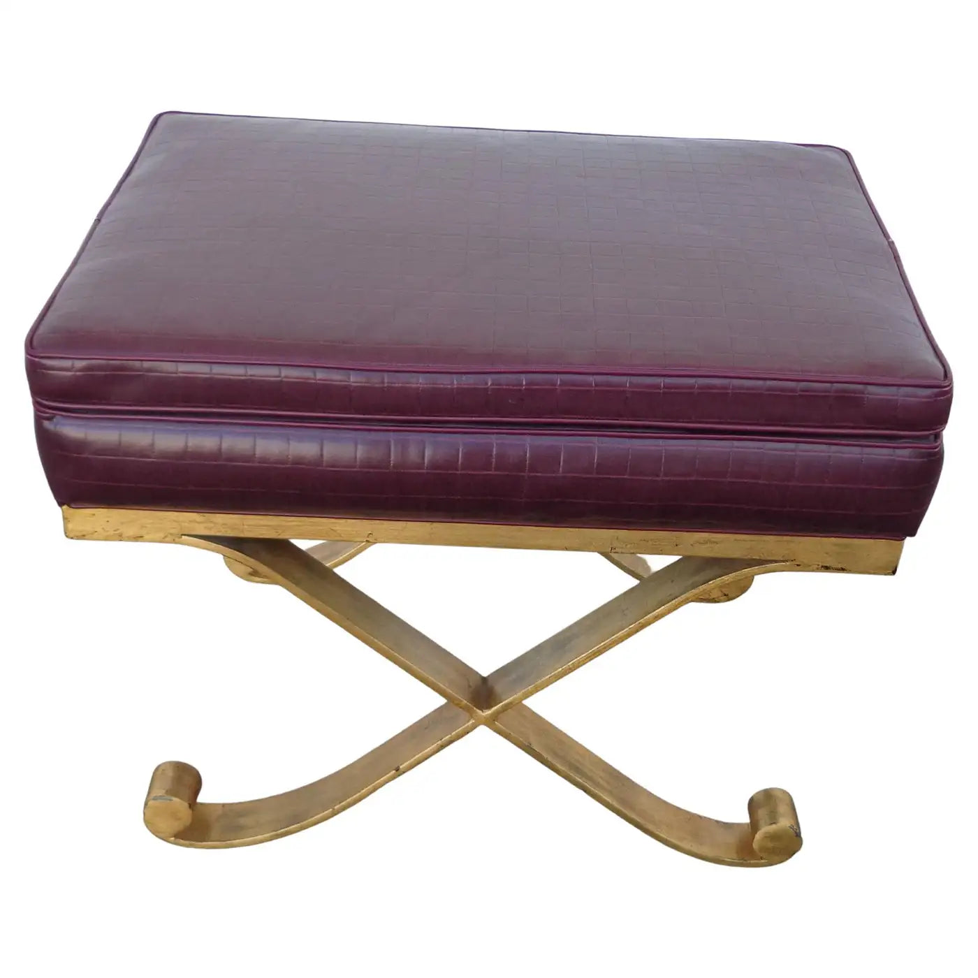 1 Hollywood Regency Faux Croc Leather X Stool