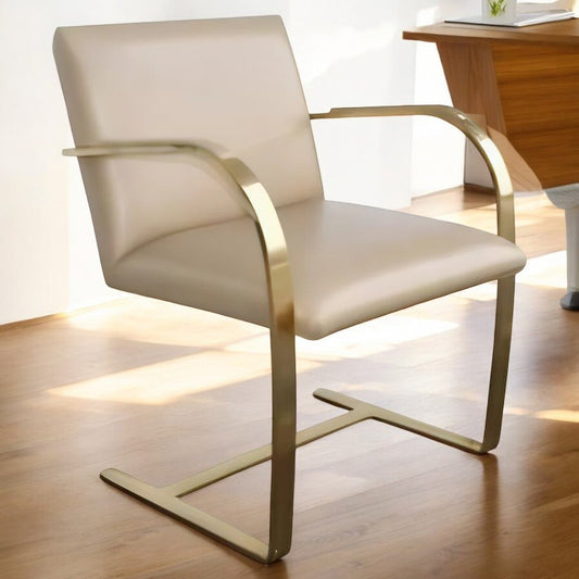 One Brass Flat-Bar Brno Chairs by Mies Van Der Rohe