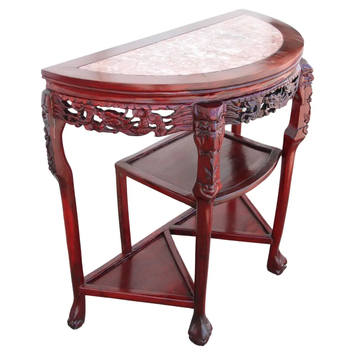 Chin Hua Carved Demilune Marble Console