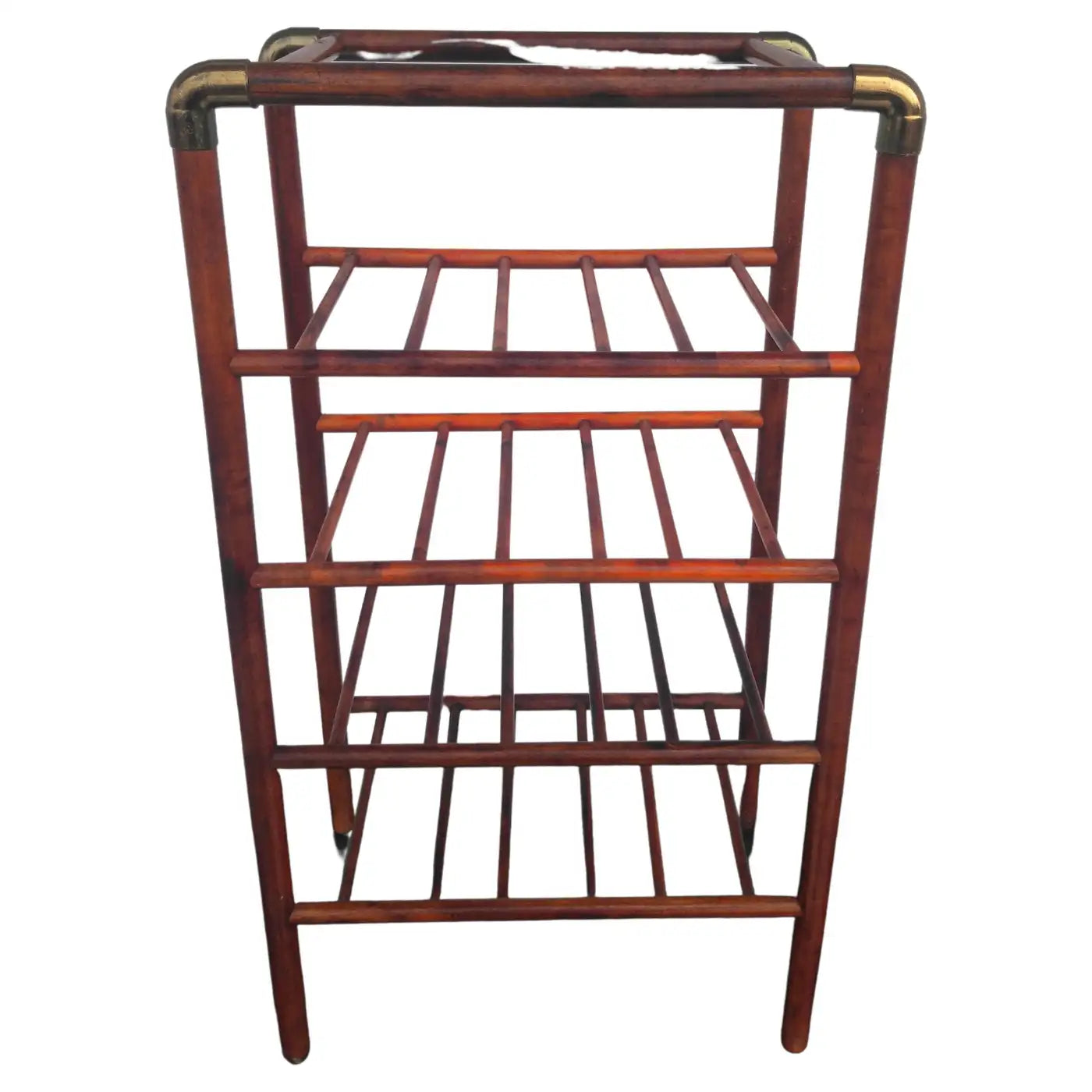 Bentwood wine rack with brass accents