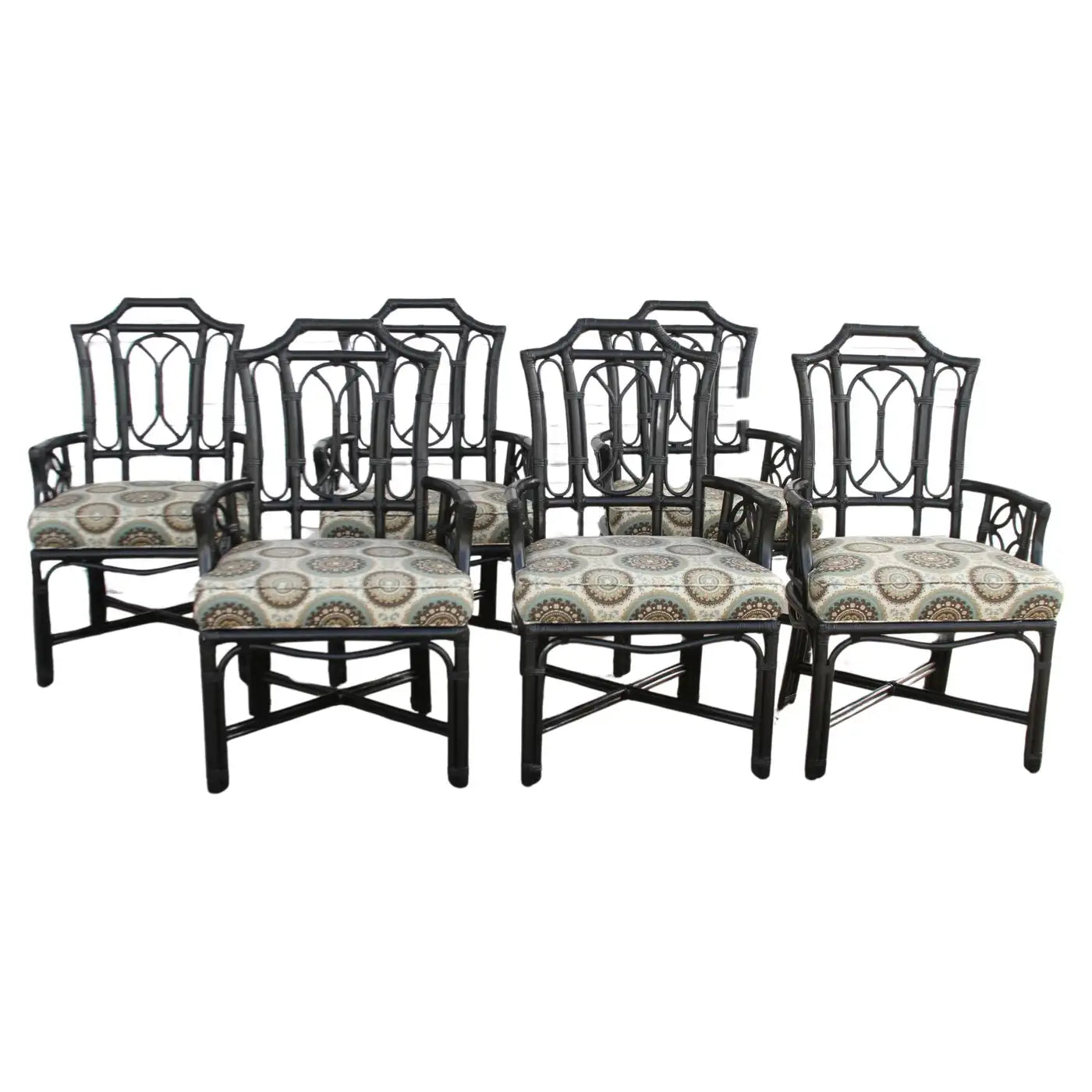 6 Ficks Reed Rattan Black Dining Chairs