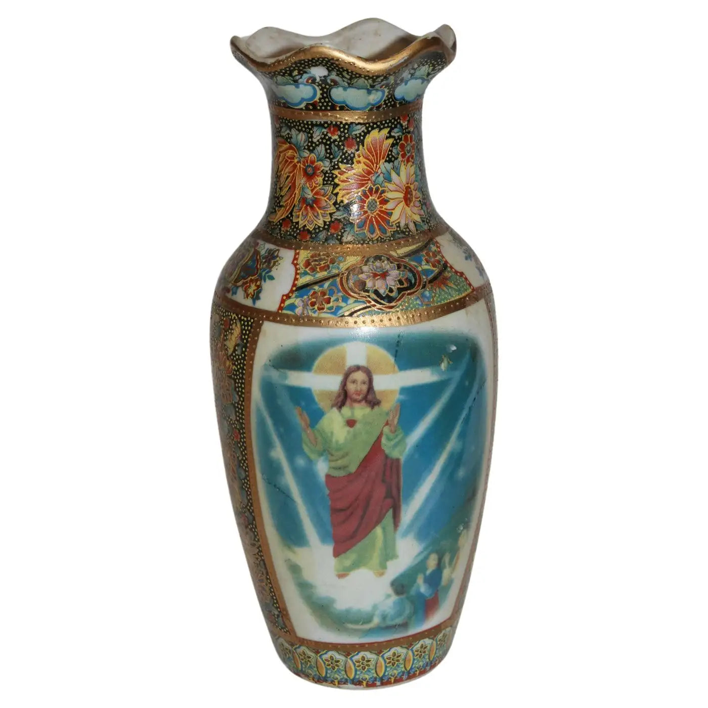 Vintage hand-painted Jesus vase