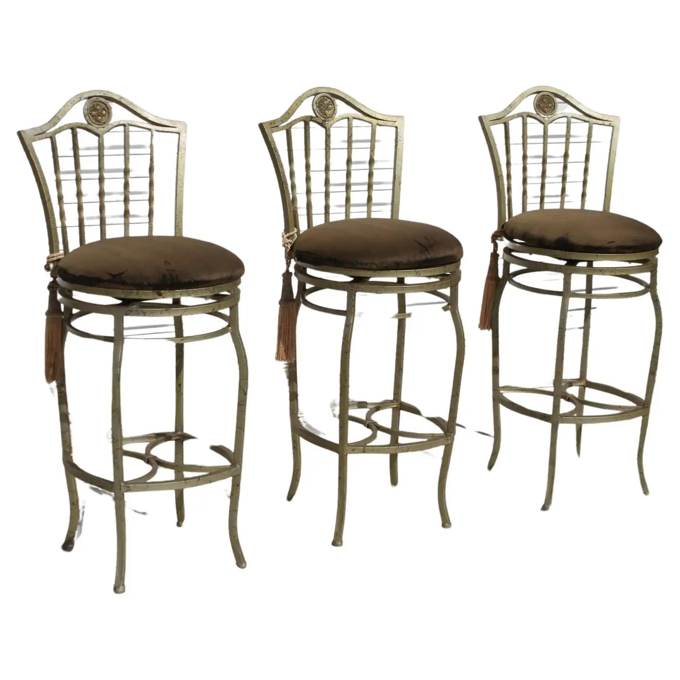 Metal Green upholstered Swivel Bar stools