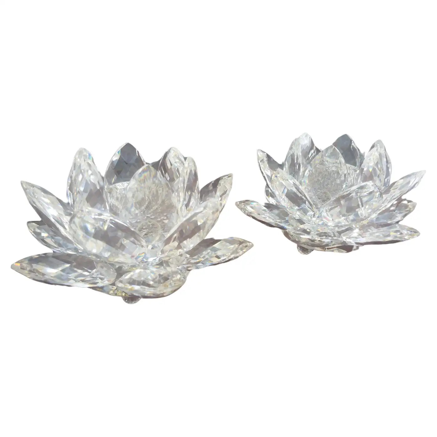 Pair of Swarovski Crystal Water Lily Candleholders w/ box