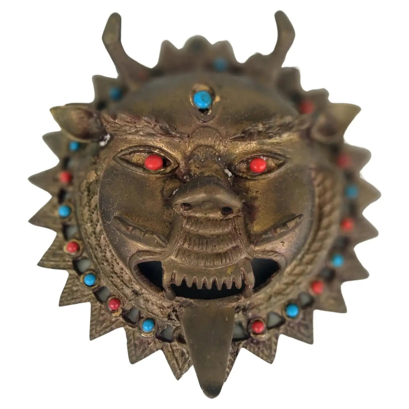 Brass Bejeweled Mask from India