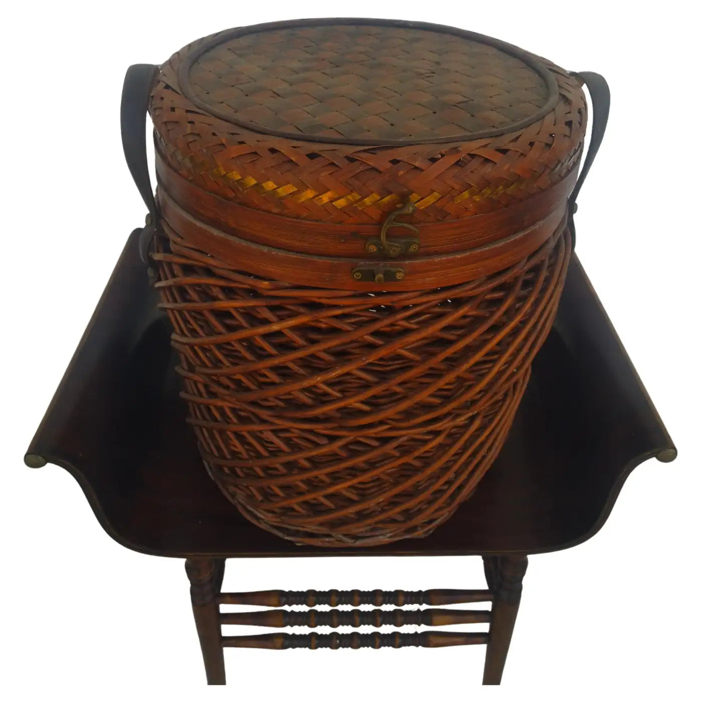 Handwoven Wicker Basket w/ Brass inlay