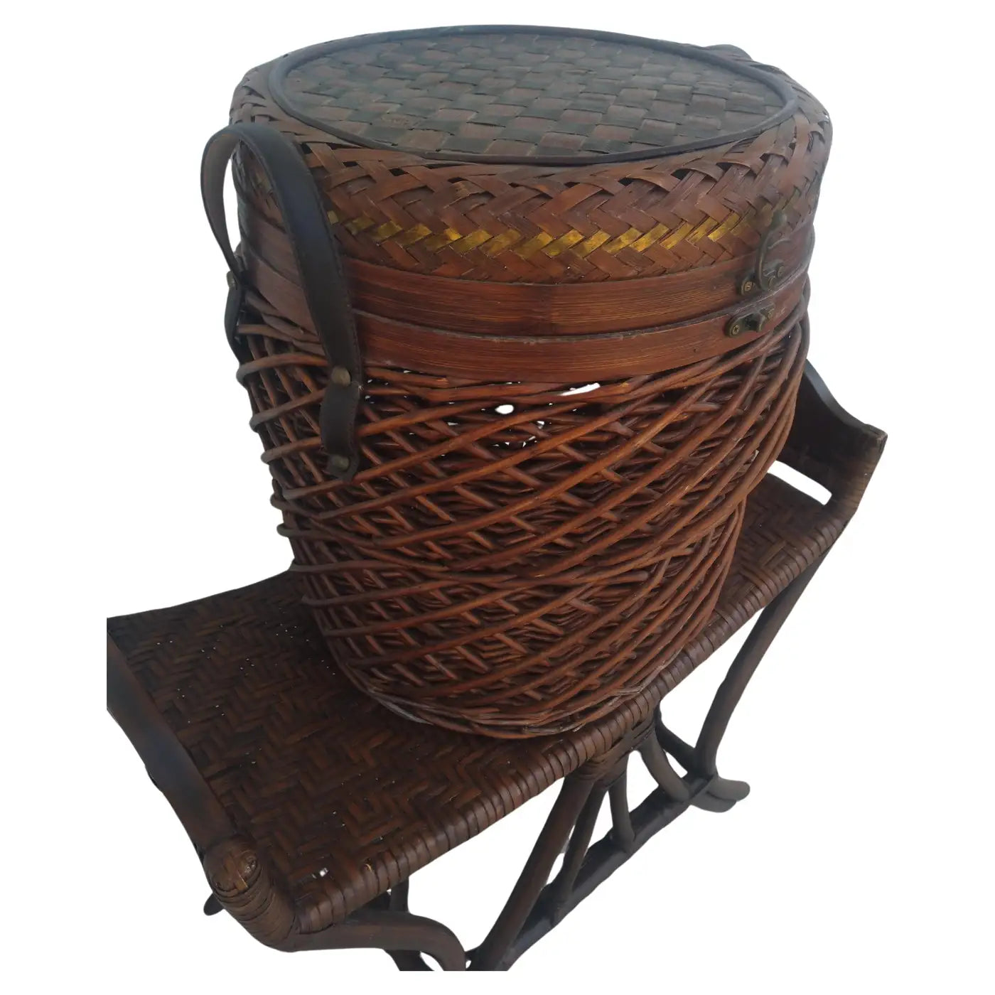 Handwoven Wicker Basket w/ Brass inlay