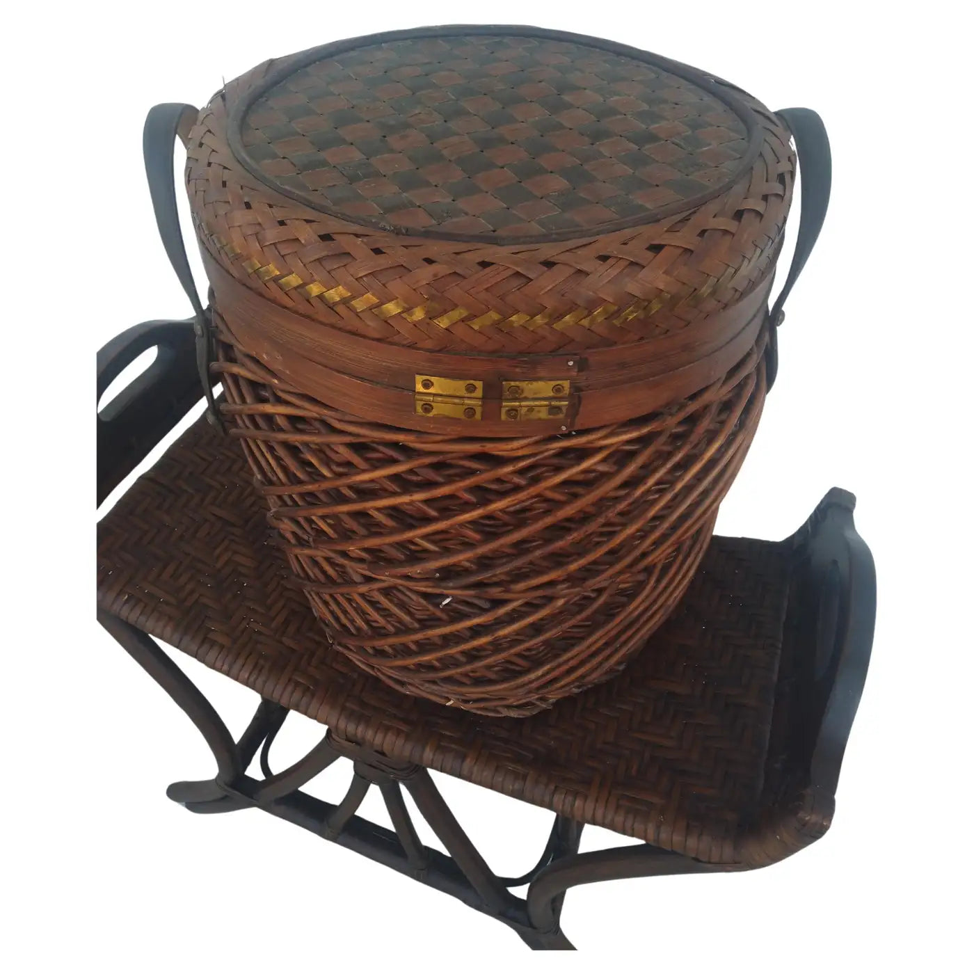 Handwoven Wicker Basket w/ Brass inlay