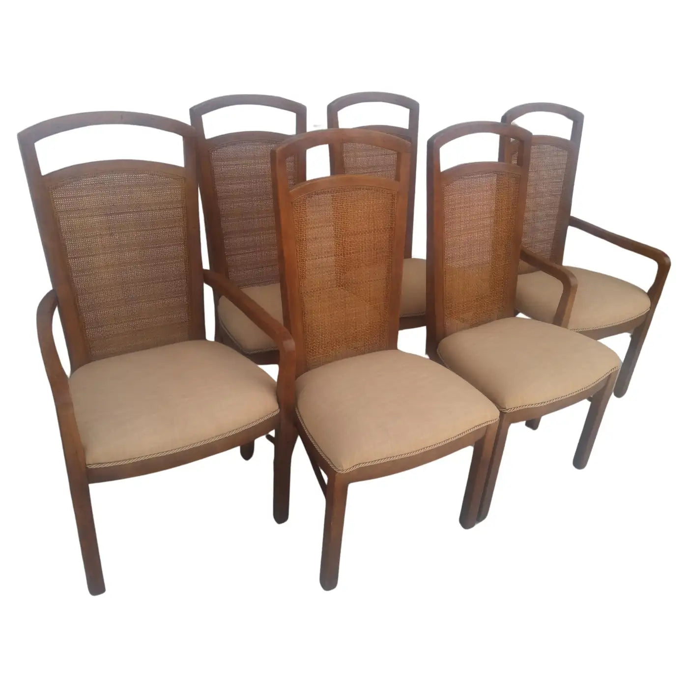 Set of 6 Drexel Pecan Cane Back Dining Chairs