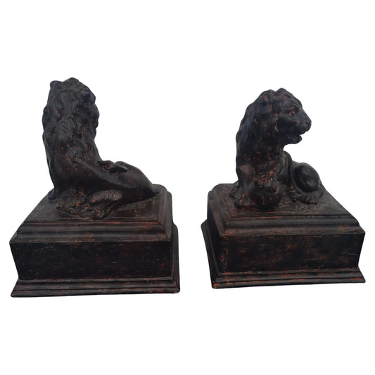 Pair of Heavy Plaster Lion Bookends