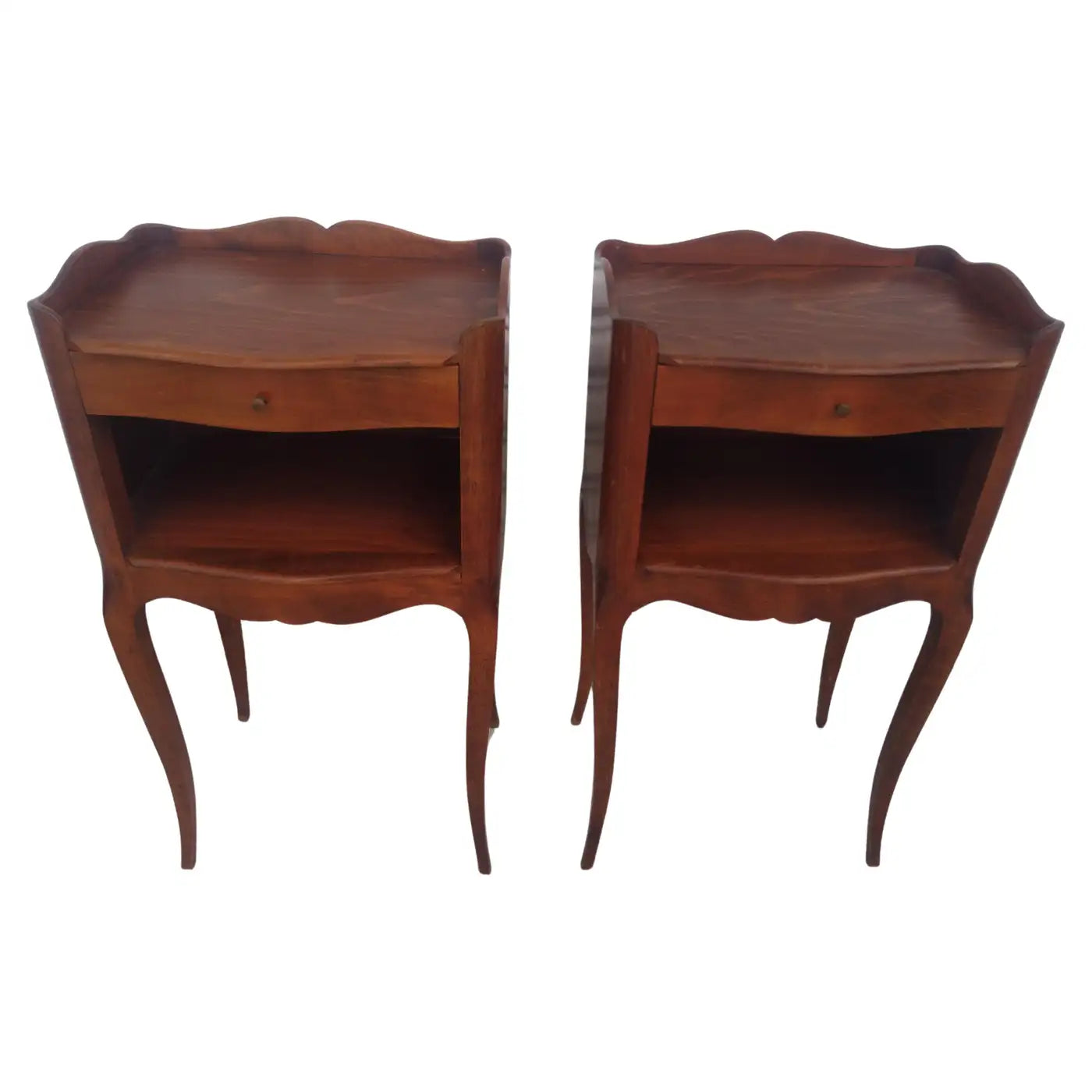 Pair of Vintage Single Drawer Walnut French Provincial Nightstands