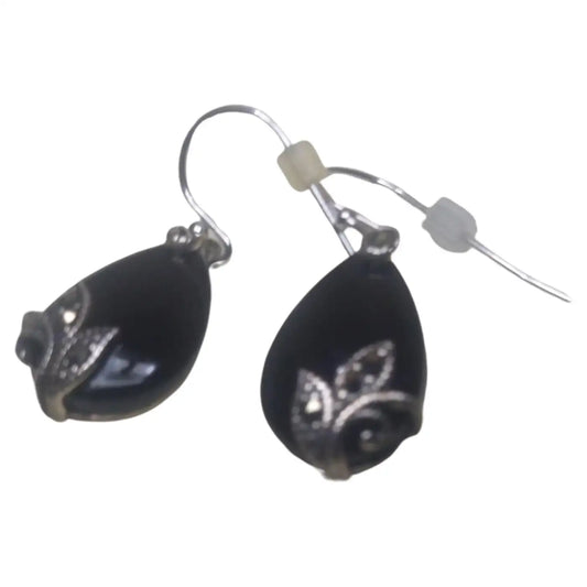 Pair of Sterling Silver and Onyx Earrings