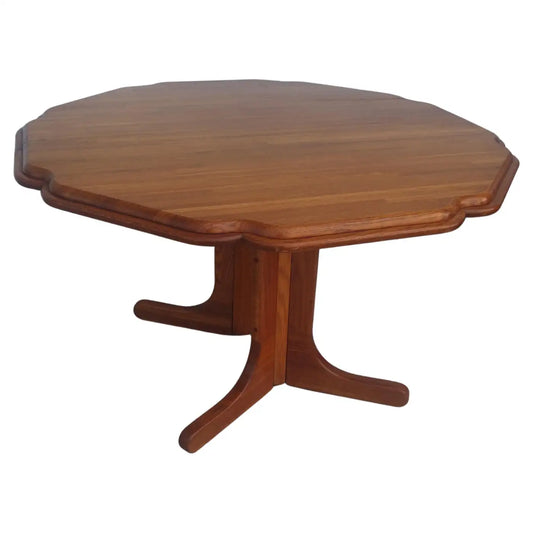 Scalloped Edge Teak Butcher Block Dining Table w/ Leaf