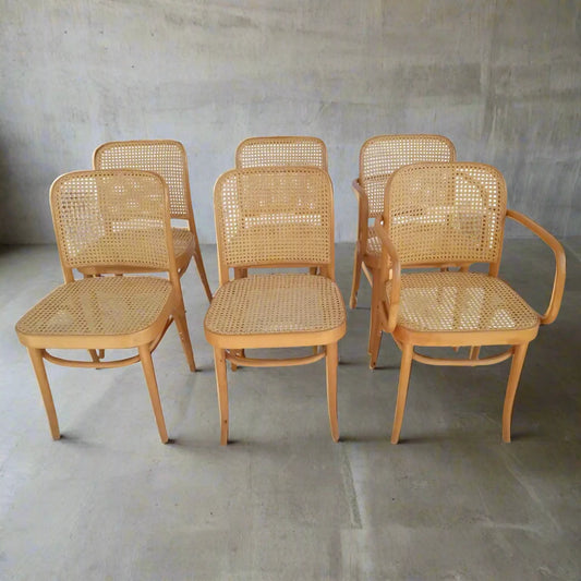 Josef Hoffman for Thonet Set of Six Bentwood and Cane Chairs