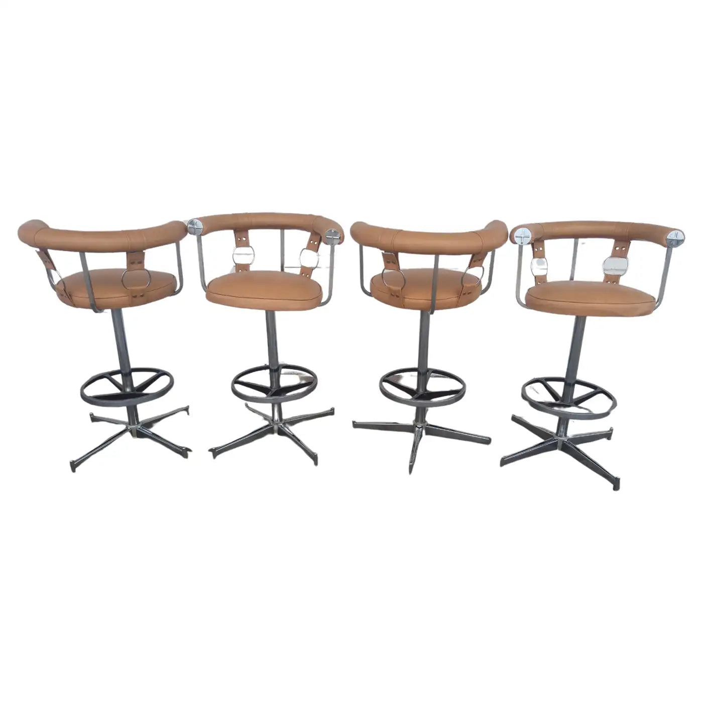 Daystrom Mid Century Faux Leather and Chrome Swivel Bar Stools