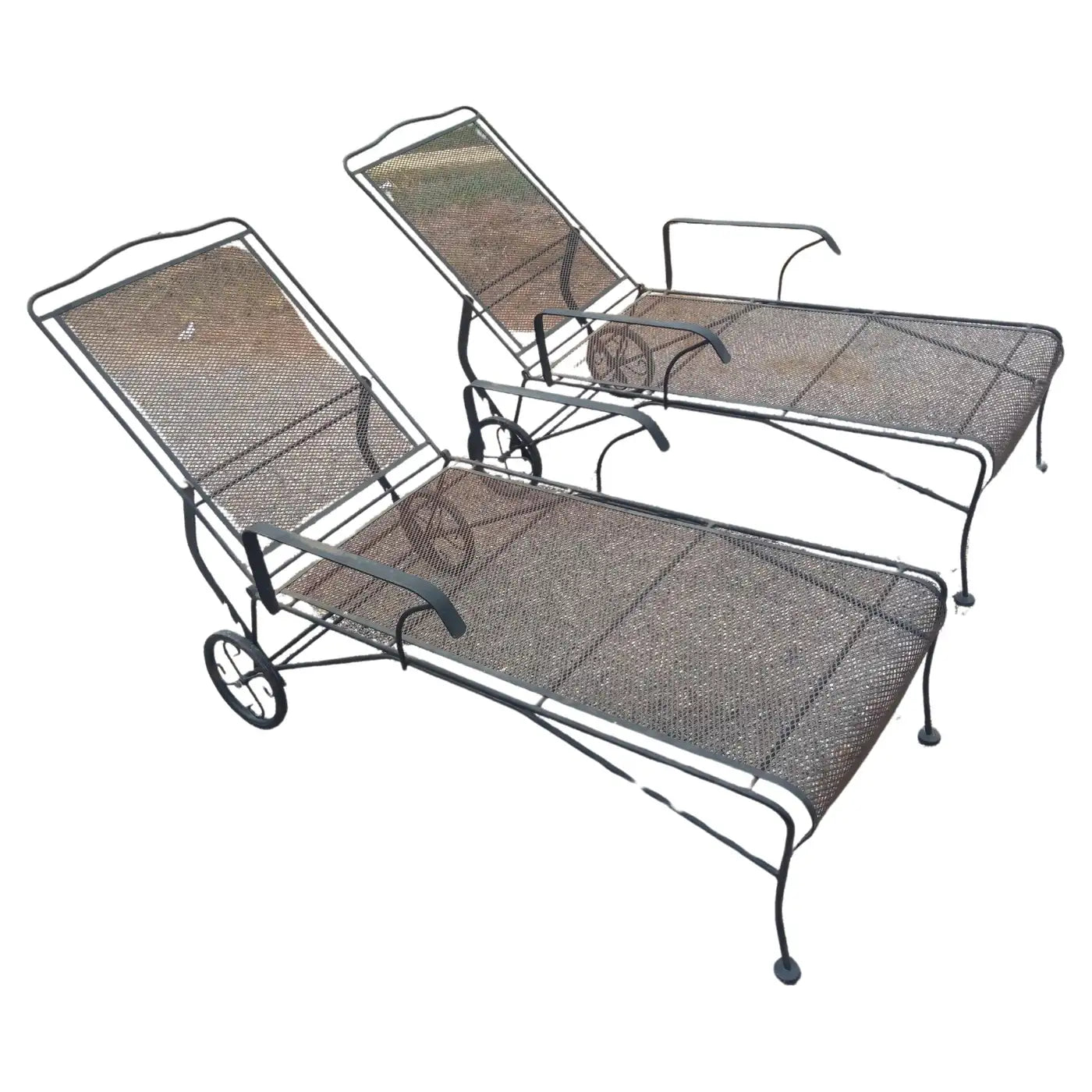 Pair of Russell Woodard Style Mesh Chaise Lounges