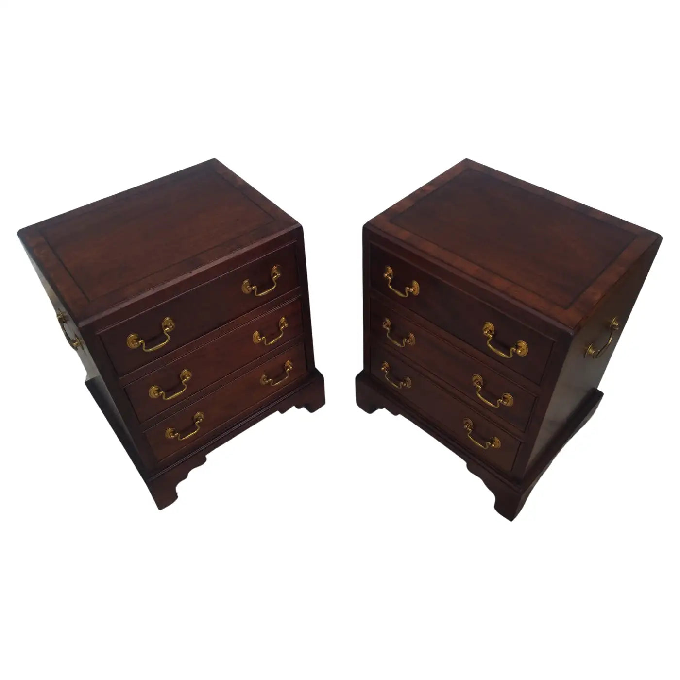 Pair of Mahogany Chippendale Style 3 Drawer Nightstands