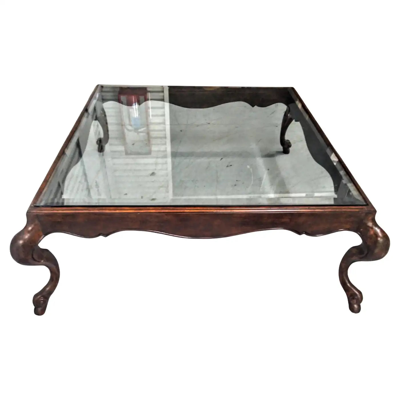 Italian Walnut Swan Leg Glass Top Coffee Table