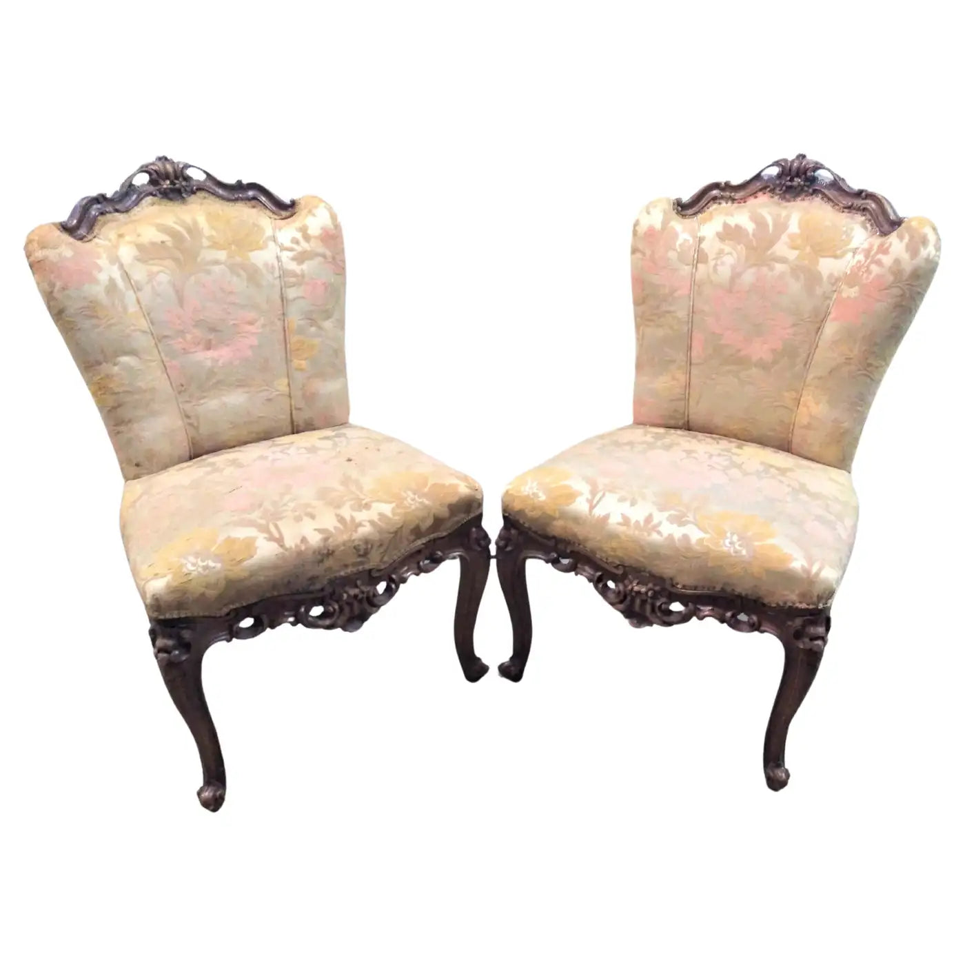 Pair of Early 19th Century Highly Carved Italian Slipper Chairs