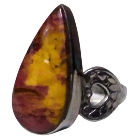 Sterling Silver Raindrop Shaped Flaming Amber size 8.5 ring