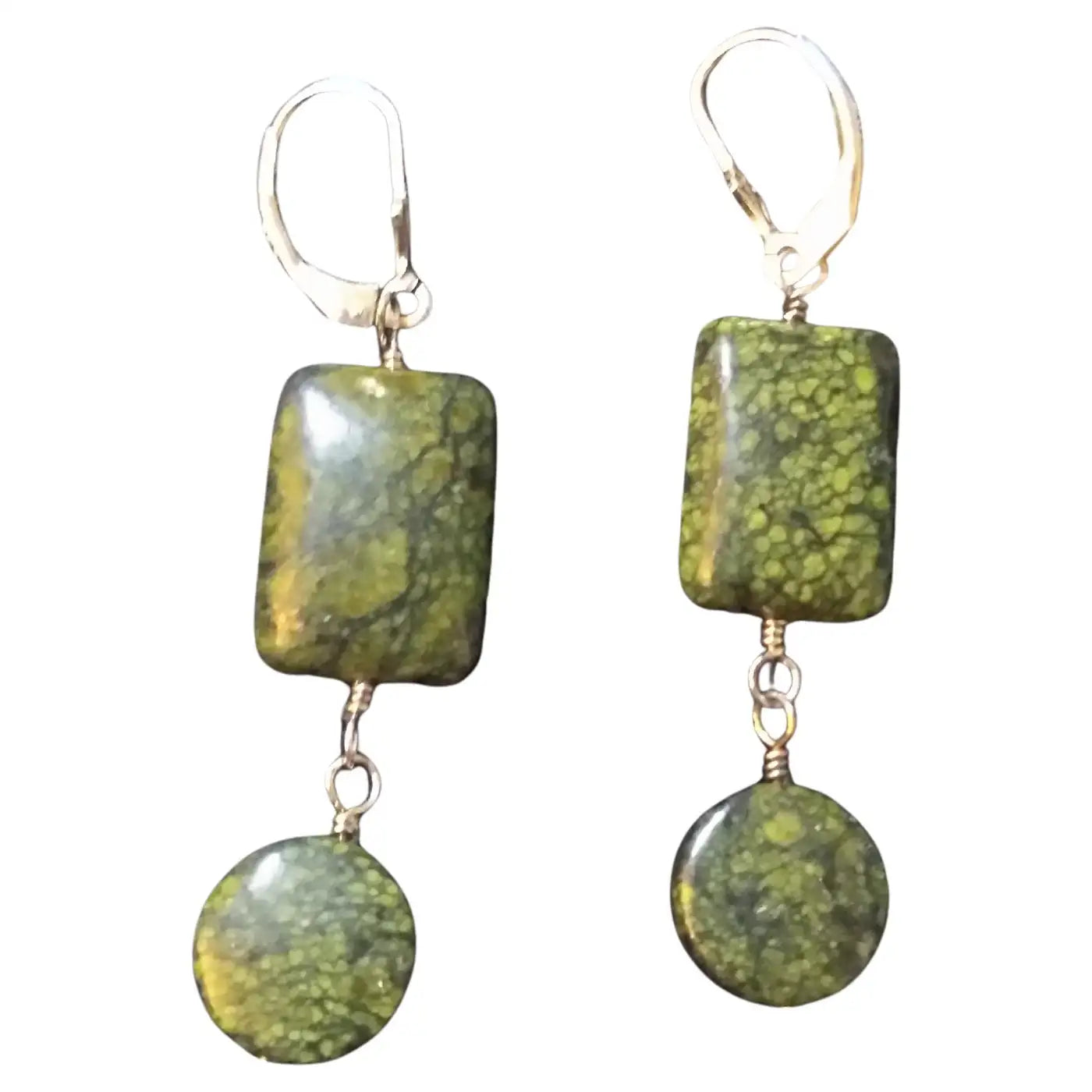 Pair of Sterling Silver and Green Jasper Earrings