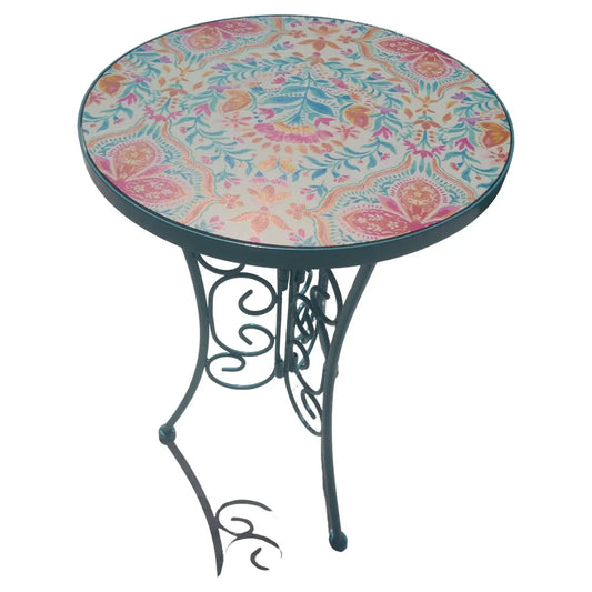 Metal with Round Tile Top Side Table