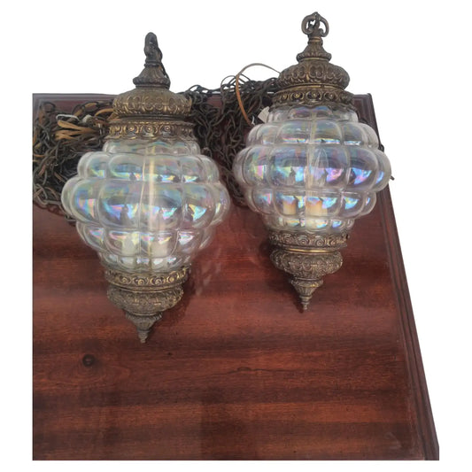 Iridescent Bubble Glass Swag Lamp