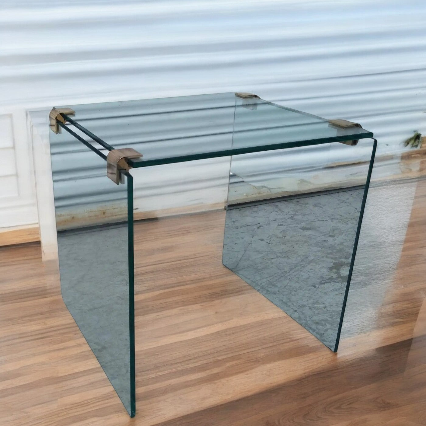 Pace Collection Style Glass Table with Brass Accents