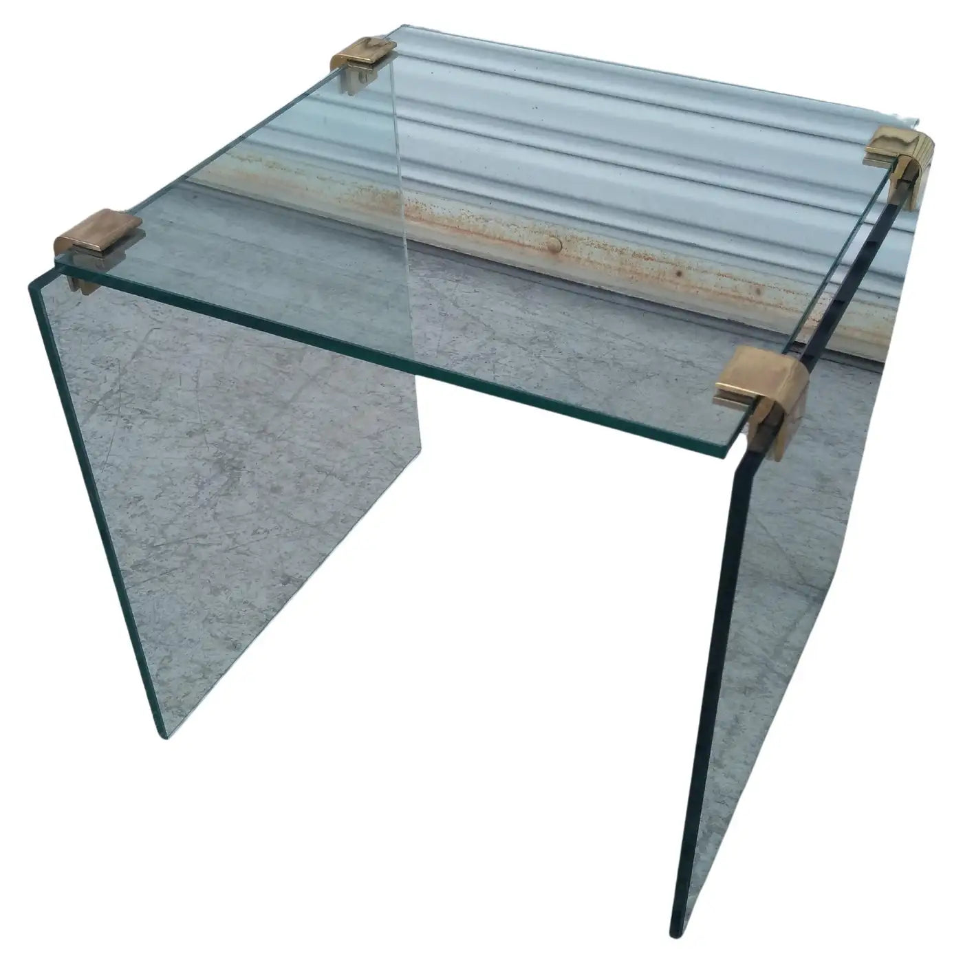 Pace Collection Style Glass Table with Brass Accents