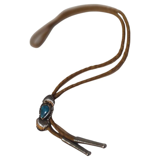 32" Leather and Sterling Silver with Turquoise Setting Bolo Tie