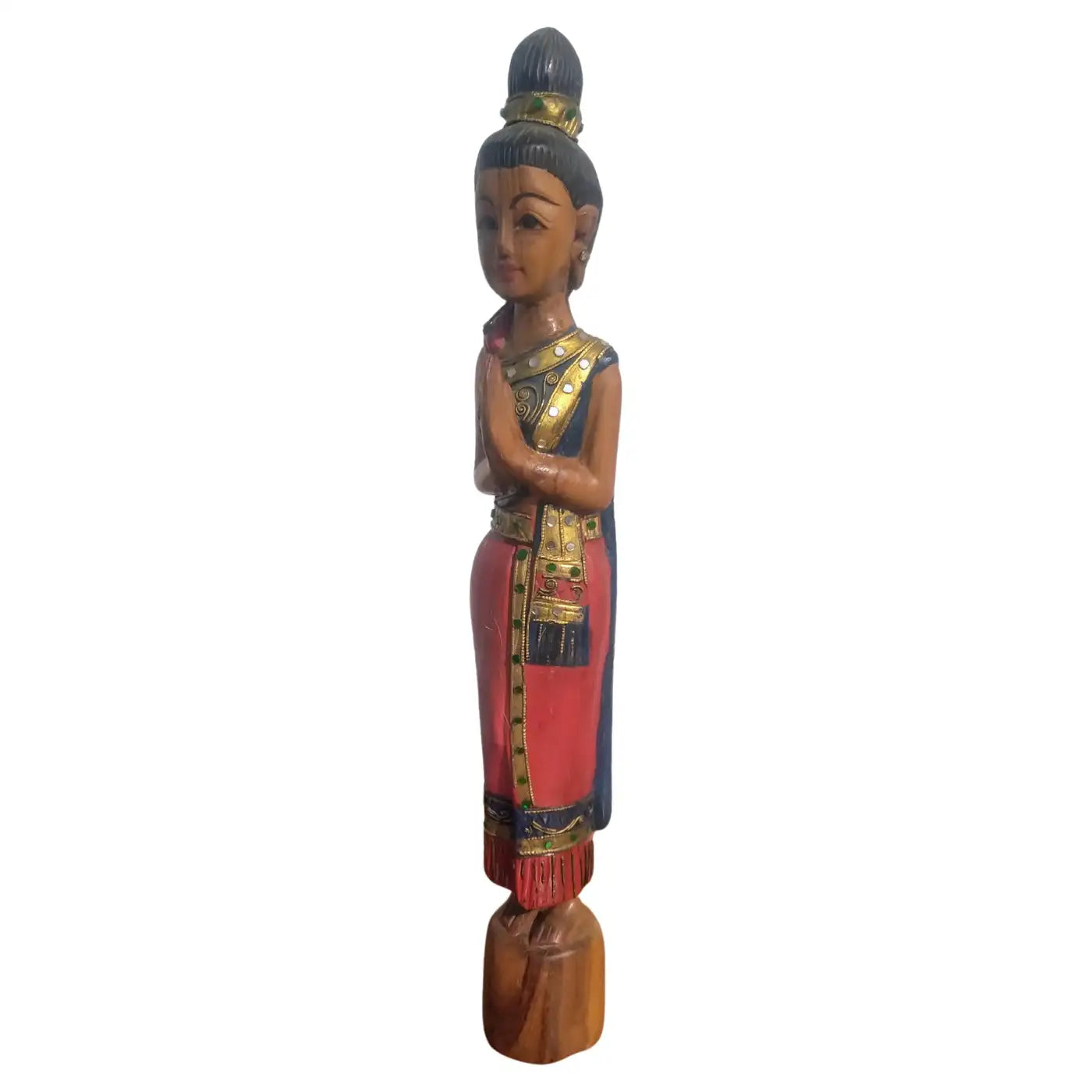 Beautiful Hand Painted Thai Woman Wooden Sculpture