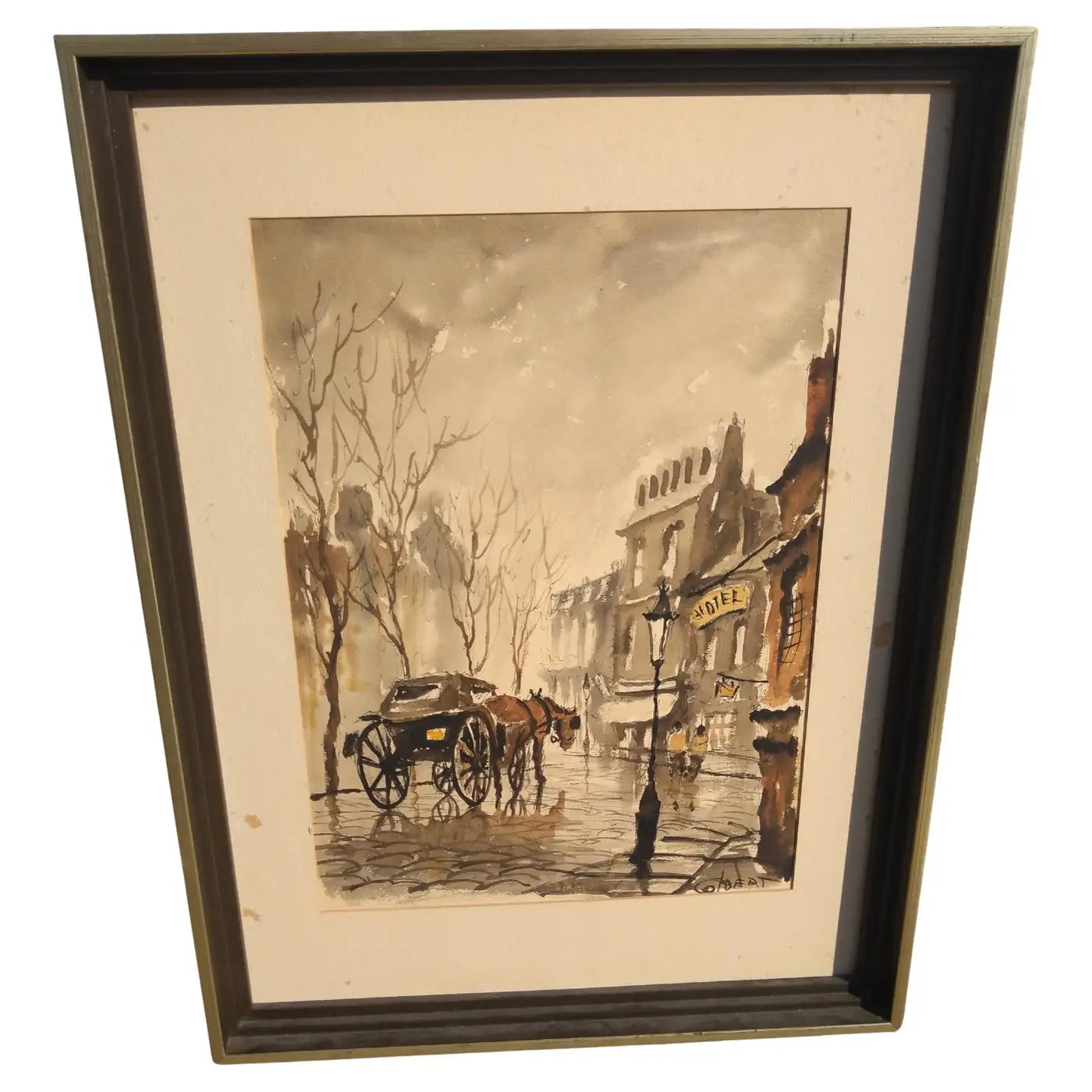 Original Phillip Colbert Horse and Buggy Street Scene Watercolor